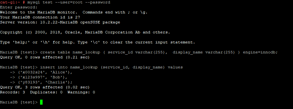 Data in MariaDB table Data in MariaDB table